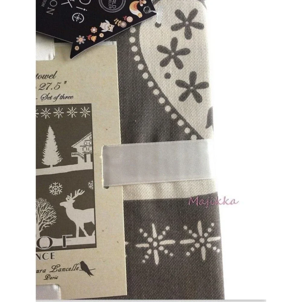 Stof Christmas Tree Reindeer Fabric Napkins Gray White Scandinavian Set of 4